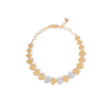 Pulseira Corações com Brilhantes ouro 18k